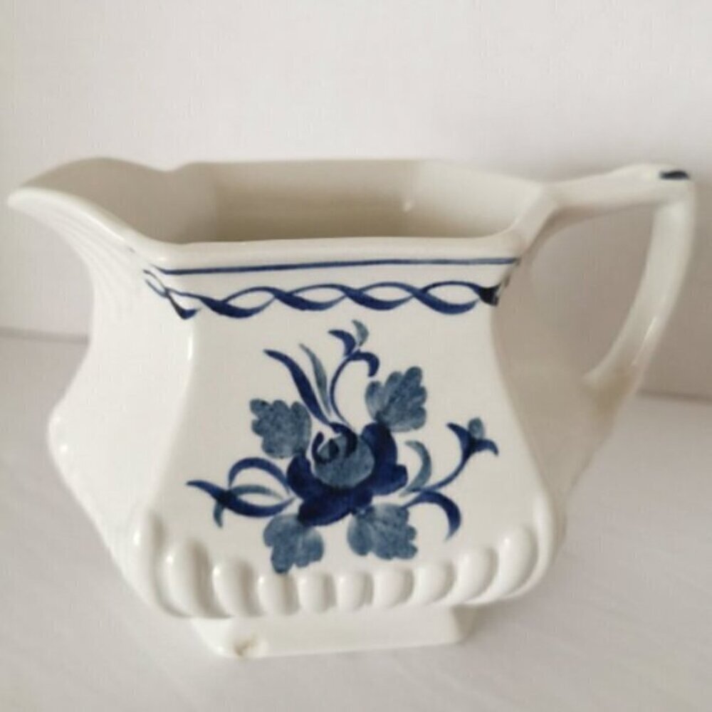 British Ironstone Baltic Creamer Vintage, Blue Rose Adams Ceramic White MCM
